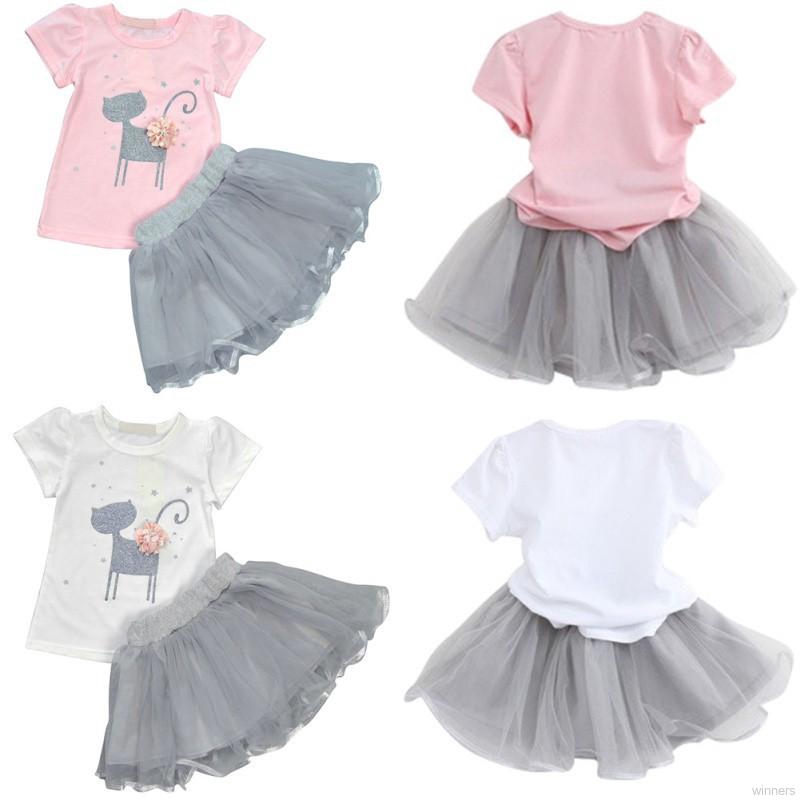 Set 2 Buah Atasan Gaya Putri Dengan Bunga Gaun  Tulle Tutu  