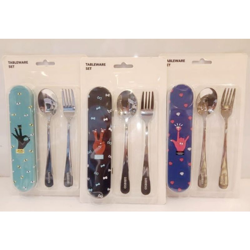 MINISO HAND CUTLERY SET / SENDOK GARPU SUMPIT GAMBAR TANGAN