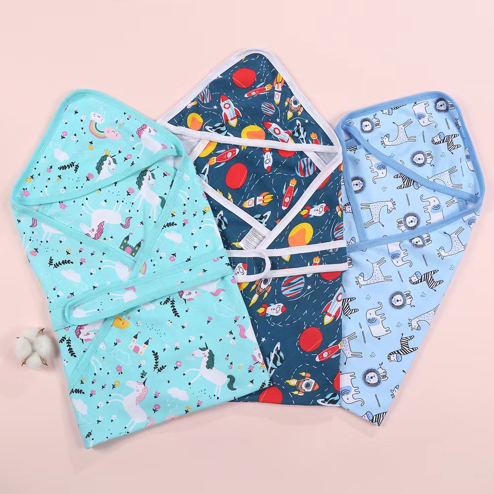 cod bedong bayi hoodie selimut bayi topi newborn katun lembut blanket baby swaddle cotton