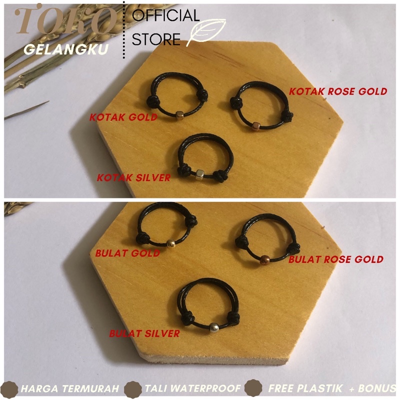 Cincin Minimalis Bulat Kotak / Cincin Adjustable Viral Tali Tipis Minimalis Wanita Peria/ Tali Waterproof kuat hitam / Cincin Hits Kekinian ala vintage Estetic / Cincin Murah Termurah