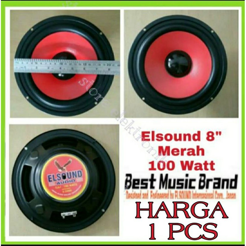 Speaker Elsound 8 MT Inch Woofer Bass Warna Merah 100 Watt Original