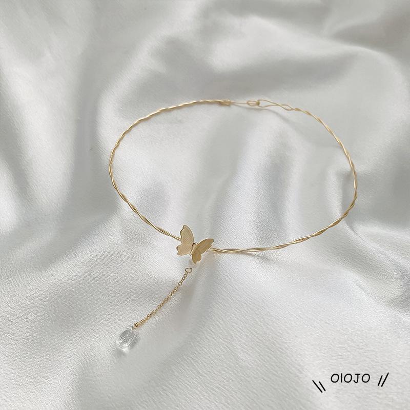 Kalung Rantai Clavicle Simple Dengan Liontin Kupu-Kupu + Tetesan Air Untuk Wanita ol2
