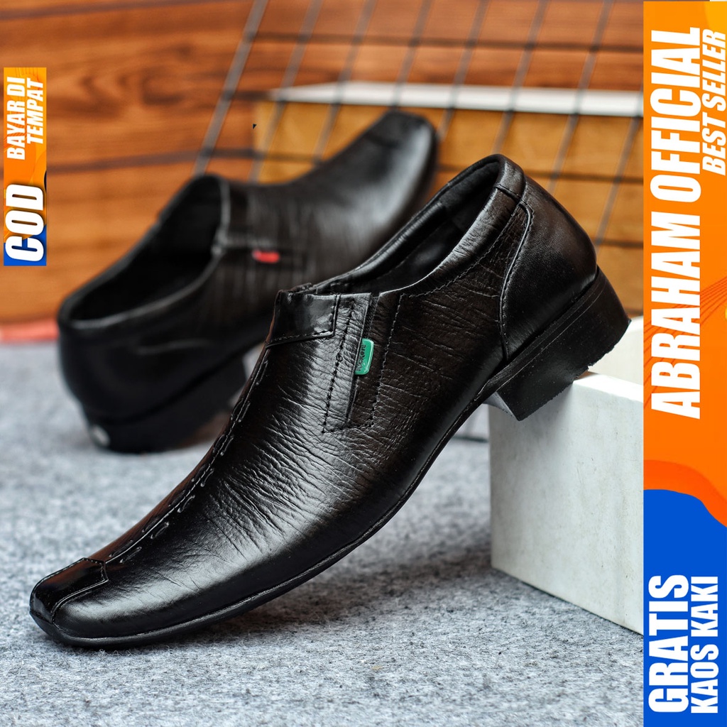 Sepatu Pantofel Pria Hitam Kulit Asli Casual Formal Pantopel Kerja Kantor Kondangan Guru Pesta vantopel Pentopel Fantofel Fashion Shoes Terbaru Murah Kekinian Original CALVIN ABRAHAM