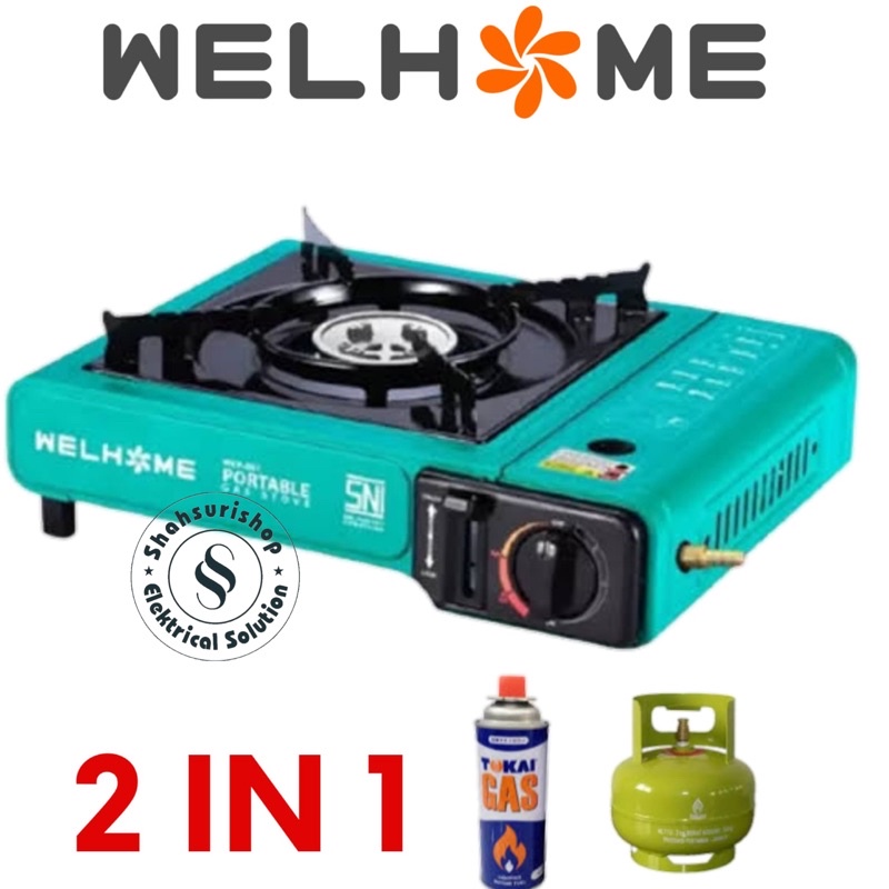 KOMPOR PORTABLE WELHOME 2 IN 1 GAS KALENG DAN ELPIJI