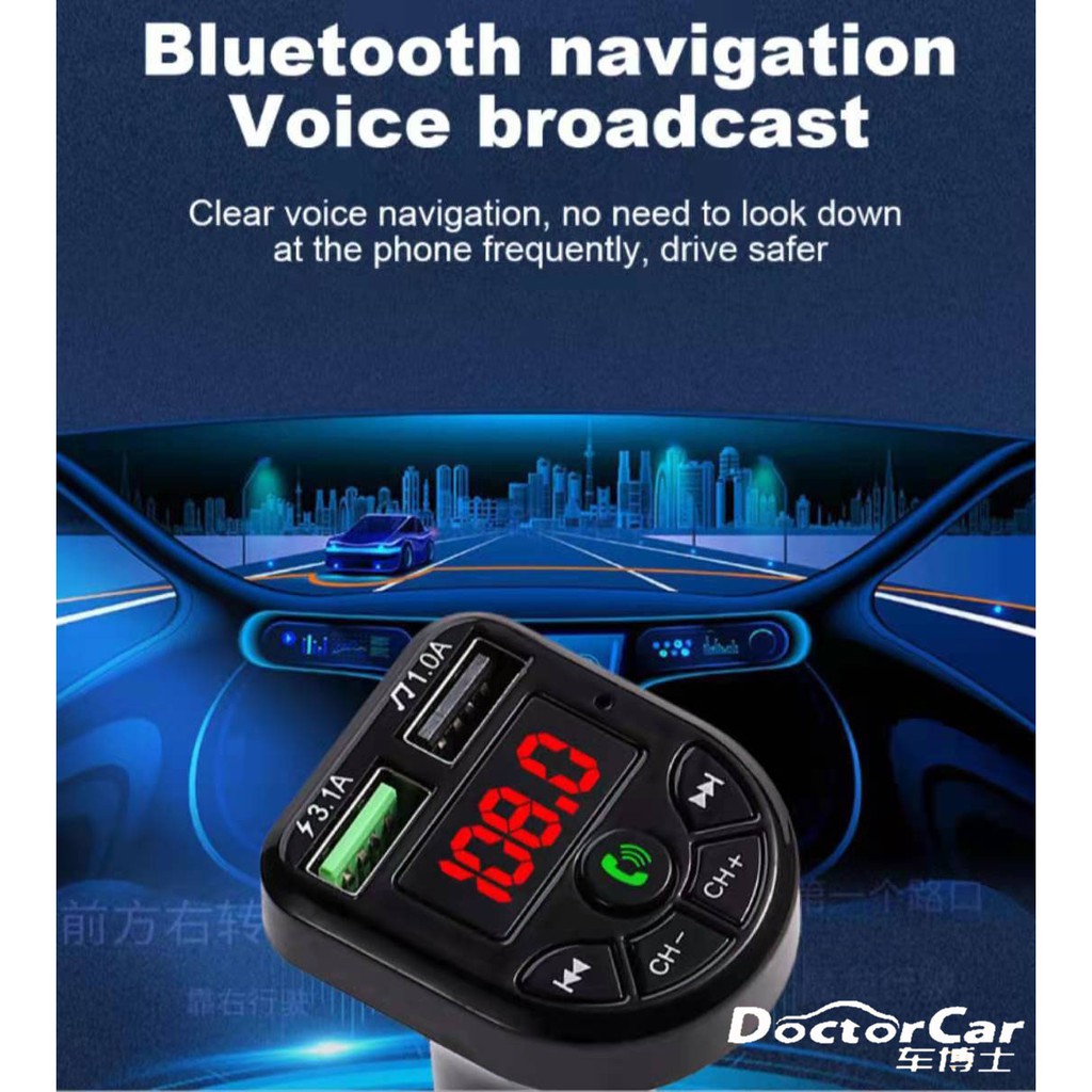 Charger Mobil FM Modulator Bluetooth Receiver Mp3 Transmitter Audio Dual Port USB