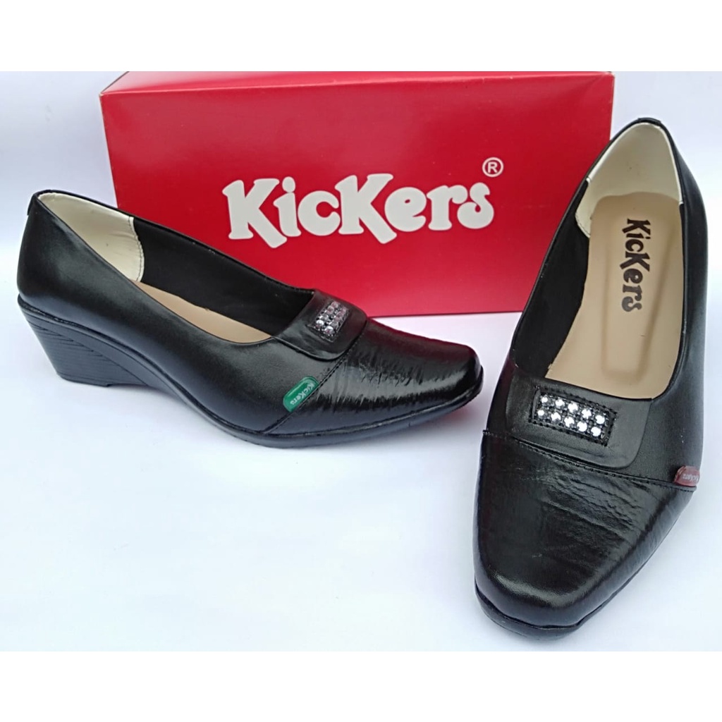 Sepatu pantofel wanita kickers kulit asli original formal kerja kantor fantofel wedges tinggi 5cmCOD