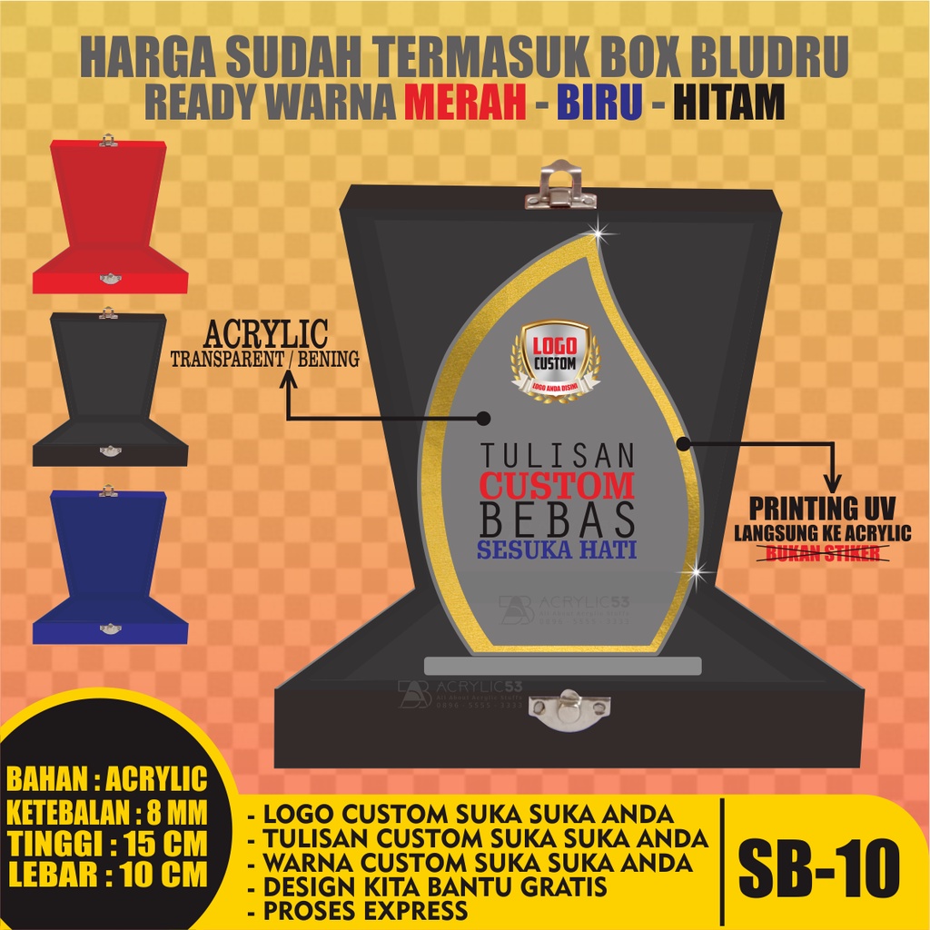 PLAKAT, PLAKAT AKRILIK, PLAKAT ACRYLIC, PLAKAT CUSTOM, VANDEL, PIAGAM PENGHARGAAN 15X10 + BOX SN10