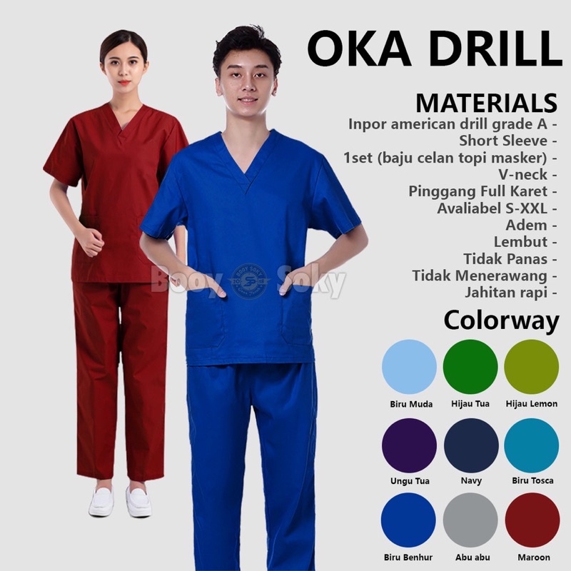 Baju OK / Baju OKA / Baju Jaga / Baju Scrub Medis / Baju OKA Lengan Pendek