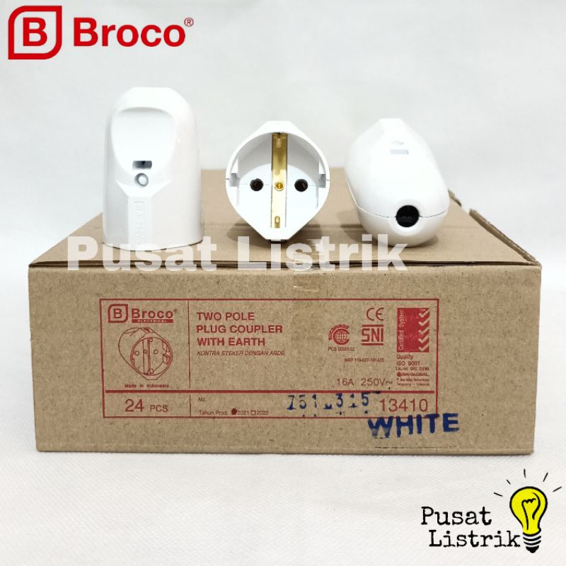 Contra Steker Arde Broco Colokan Sambungan Bulat Putih Broco 13410