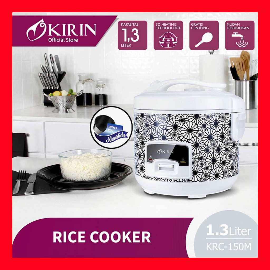 Kirin Rice Cooker 1.3 Liter KRC-150M Innerpot Nonstick Anti Lengket Magic Com Jar Penanak Nasi