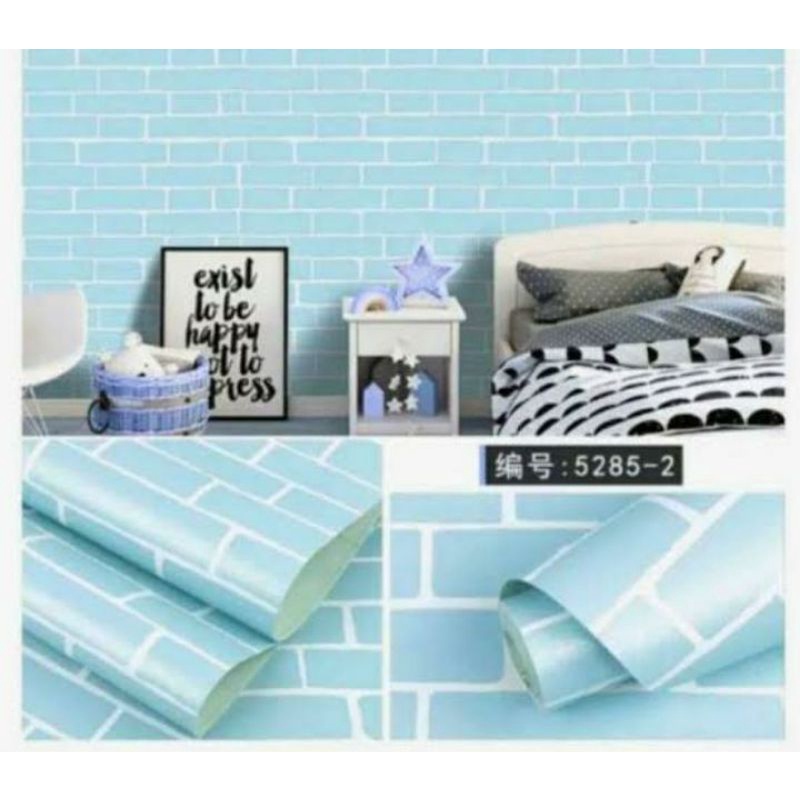 WALLPAPER STIKER DINDING MOTIF BATA BIRU MUDA