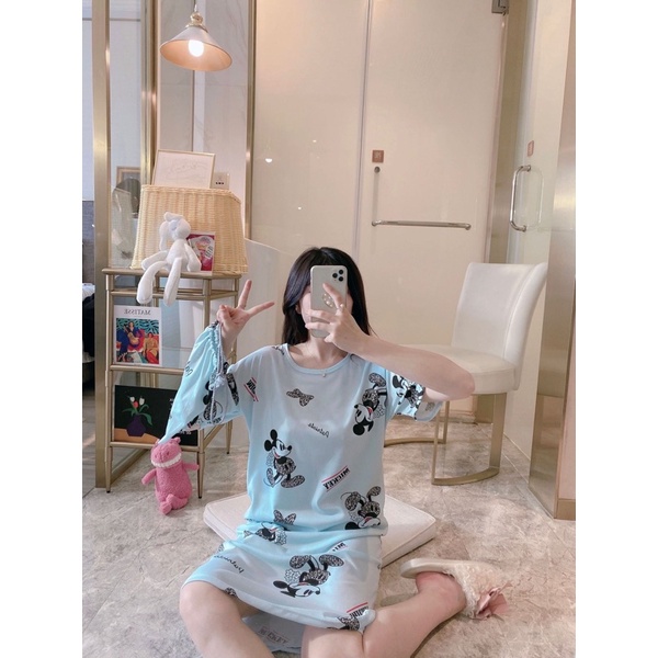D101 • Daster Import • Daster Lucu • Sleepwear • Pakaian Tidur Wanita-Mickey Biru