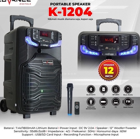 ADVANCE Speaker Portable Bluetooth 12 Inch K1204 / 1 Mic Wireless