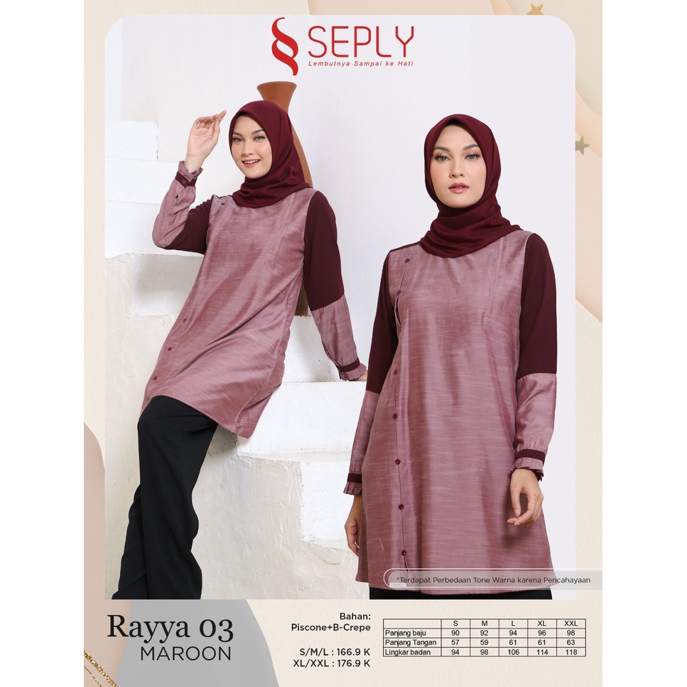 RAYYA 03 MAROON, HITAM ATASAN/SHIRT/TUNIK SEPLY BY ETHICA BAHAN PISCONE + B-CREPE BUSUI (abun1280)