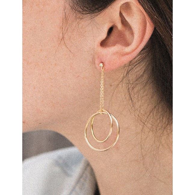 LRC Anting Tusuk Fashion Gold Circle Stainless Steel Earrings F59821