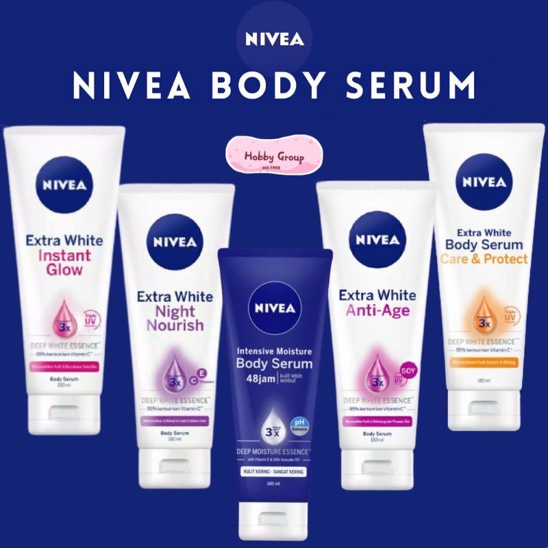 Nivea body serum ORI 180ml extra white bodi lotion krim pencerah badan care protect instant anti age