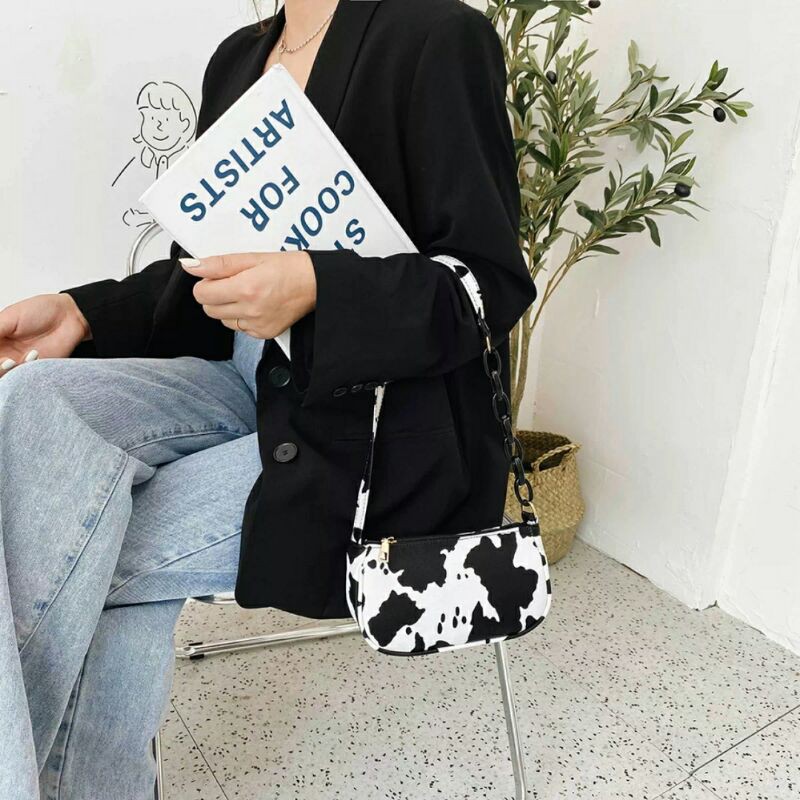 Rully68  Tas Selempang Wanita Cow Milk Tas Bahu / New Retro Acrylic Chain Handbag Fashion (COD)