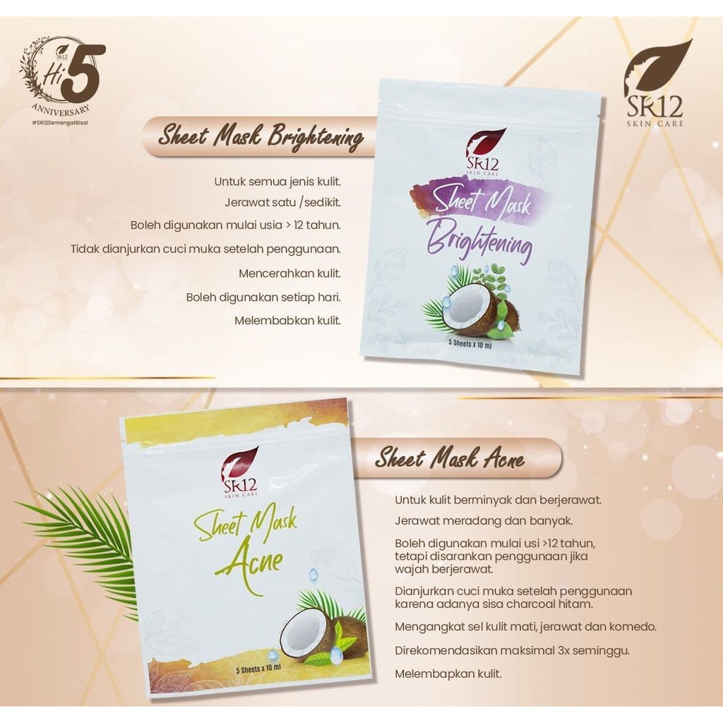 SR12 SHEET MASK BRIGHTENING Mencerahkan Kulit Wajah SR12 SHEET MASK ACNE Merawat Kulit Berjerawat