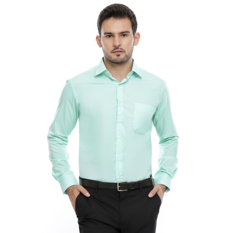  Kemeja  Pria  Slim Fit Santa Ricci Hijau  Mint  Hijau  Muda 