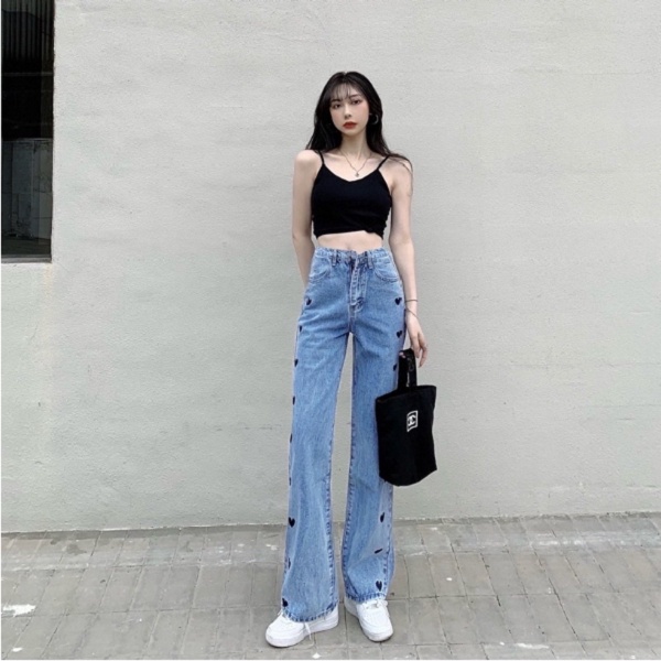 HOPYLOVY SUPER JUMBO Celana Kulot Jeans Highwaist Wanita BF Jeans Bordir Love Mahikaa Jumbo