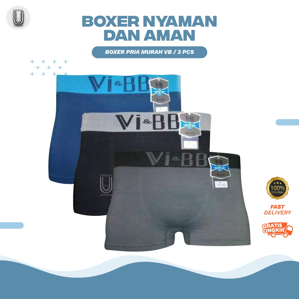 Pakaian Celana Dalam Boxer Cowok Pria Premium Vb 3 Pcs Termurah Terlaris By Universal Underwear