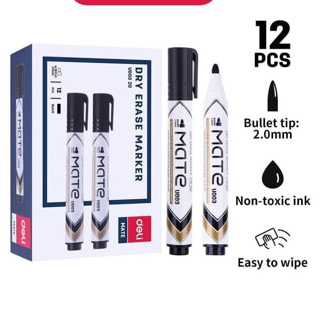 

Deli EU00320 (BOX) Dry Erase Marker/Spidol Whiteboard-Hitam 12 Pcs