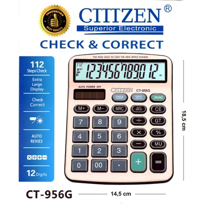 

Original Calculator CTTTZEN CT-956G Kalkulator 12 Digit Dual power Meja Office Check & Correct Best Quality