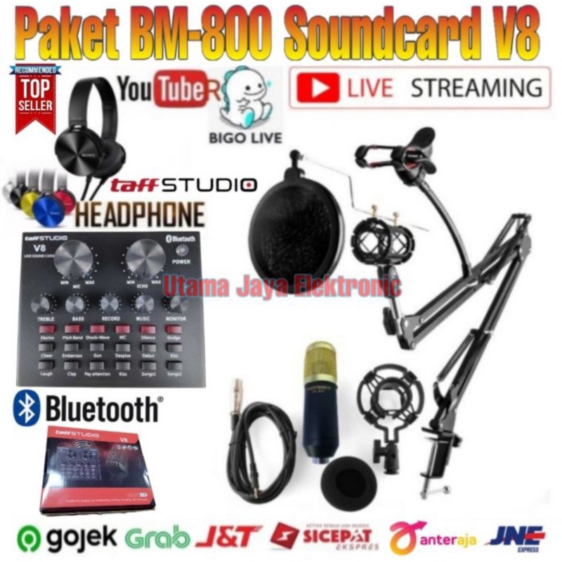 Paket Hemat Mic BM800 Mixer Soundcard V8 Stand Holder D6 Recording Terbaik Original