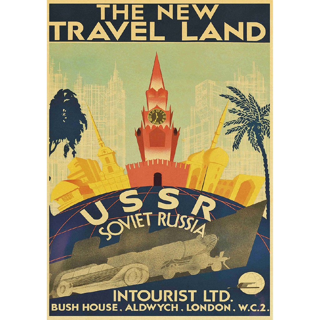 Poster Stiker Dinding Bahan Kertas Kraft Motif Print Travel Soviet Gaya Retro Vintage Untuk Rumah