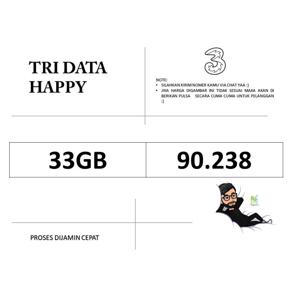 TRI 33GB - PAKET DATA THREE - KUOTA THREE - 24 JAM