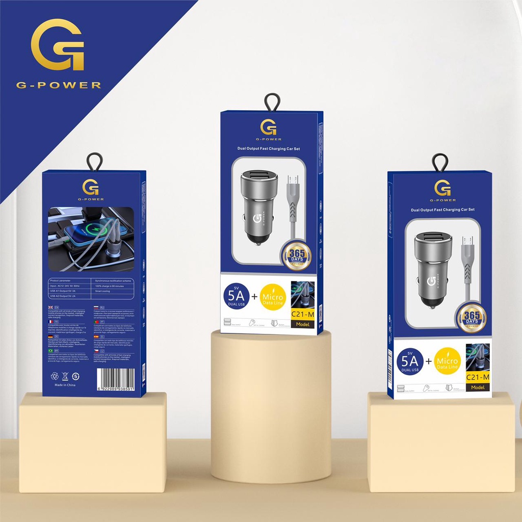 G-POWER CAR CHARGER SET C21-MICRO  2 PORTS /CHARGER MOBIL SET/ COLOKAN MOBIL SET MURAH ORIGINAL