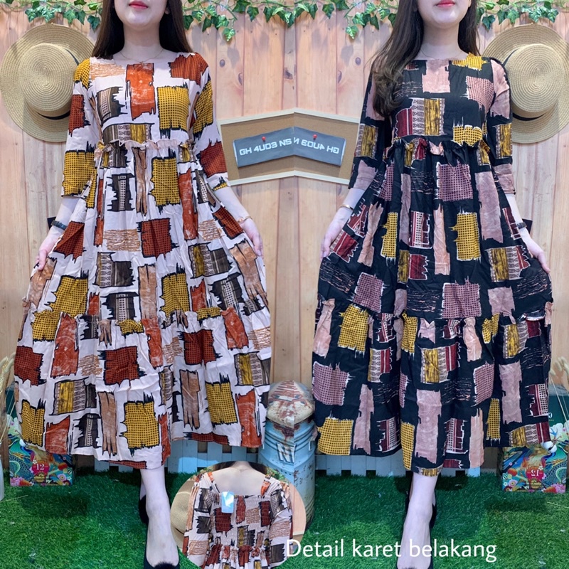 LONG DRESS PATCH ABSTRAK RUFFLE 3011-23