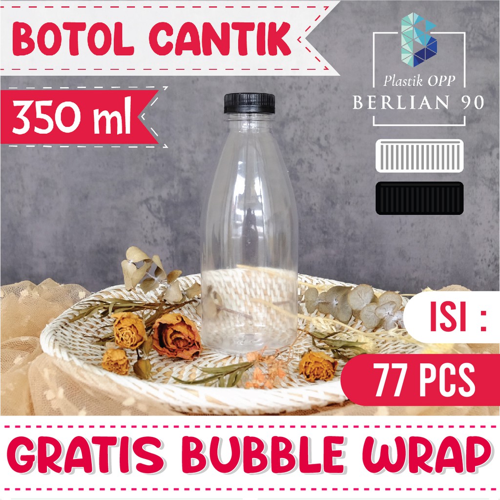 Botol Cantik 350 ml Free Bubble Wrap Botol Plastik Kemasan Minuman Unik