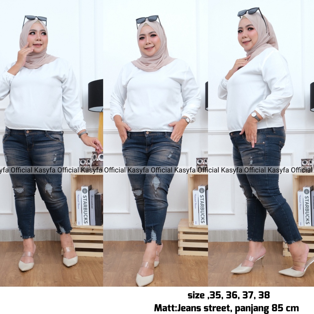 BANANA CELANA JEANS JUMBO 7/9 SOBEK DEPAN BAWAH BIG SIZE (35-38)