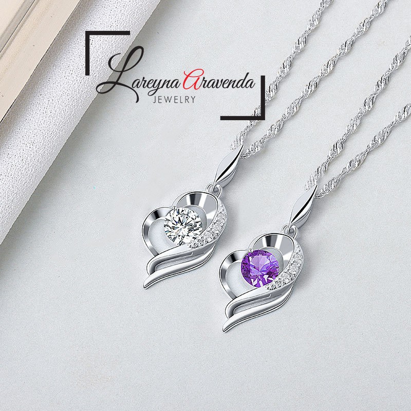 Kalung Wanita Titanium Liontin Motif Love Unik Kristal Crystal KL033