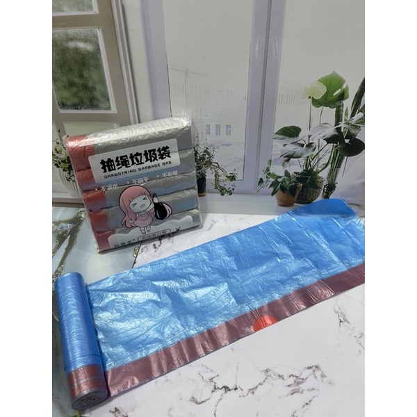 SEN-KANTONG PLASTIK ROLL PLUS TALI UKURAN 45CMx50CM ISI 5ROLL