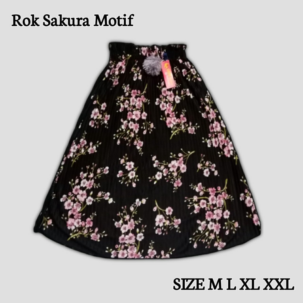 Rok plisket anak trendy pompom motif bunga sakura / rok anak motif bunga sakura 5-12 tahun M L XL XXL / Murah cod / rok anak perempuan /