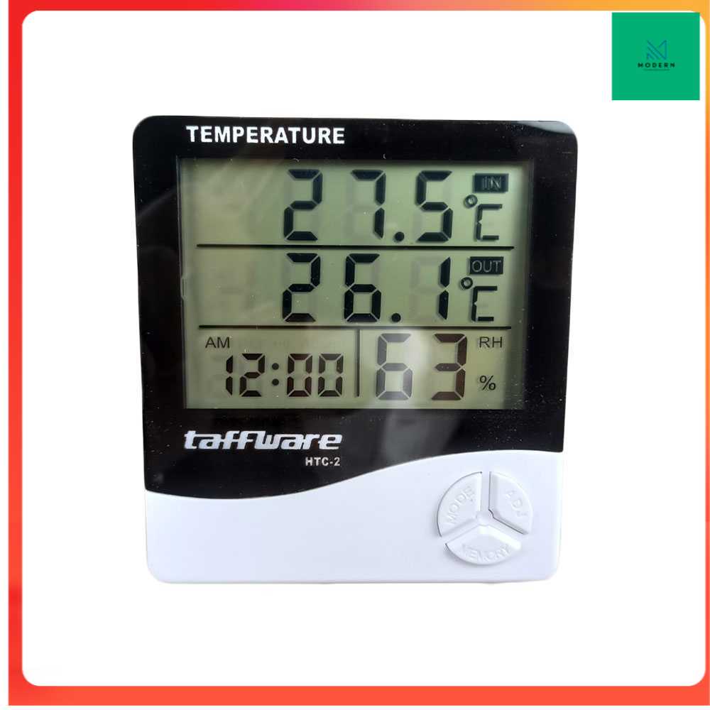 TD-DCB Taffware Digital Temperature Humidity Meter Clock Alarm Calender HTC-2