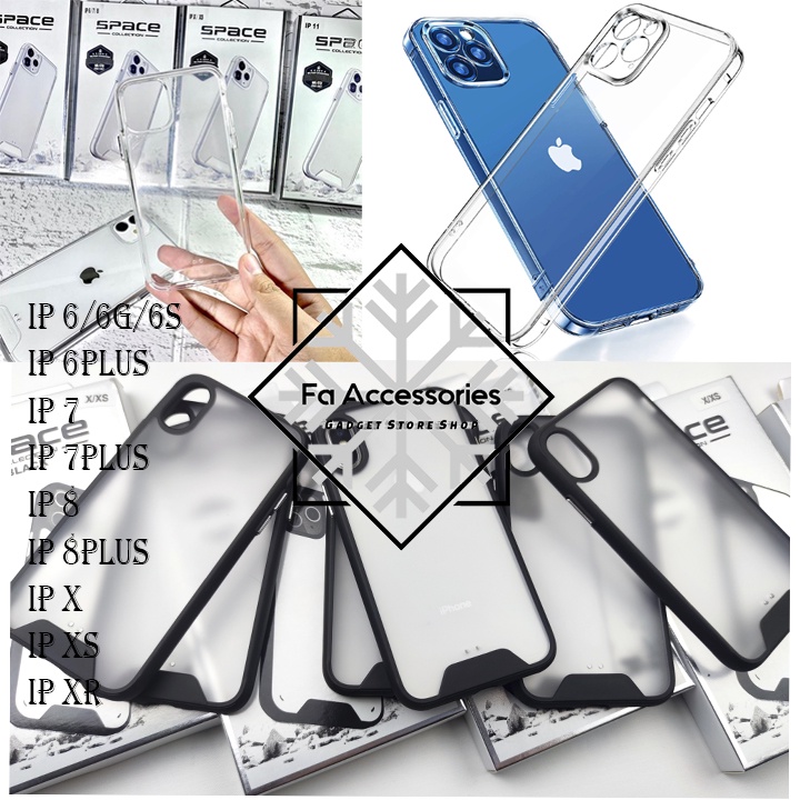 FA CASING SPACE CLEAR BLACK CASE IMPACT DROP IPHONE SE 3 5G 2020 2022 6 6S 6G 6PLUS 7 7PLUS 8 8PLUS X XS XR PLUS