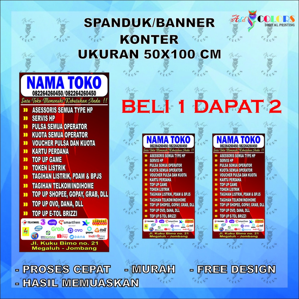Banner/Spanduk Konter Pulsa Ukuran 50x100 cm Dapat 2