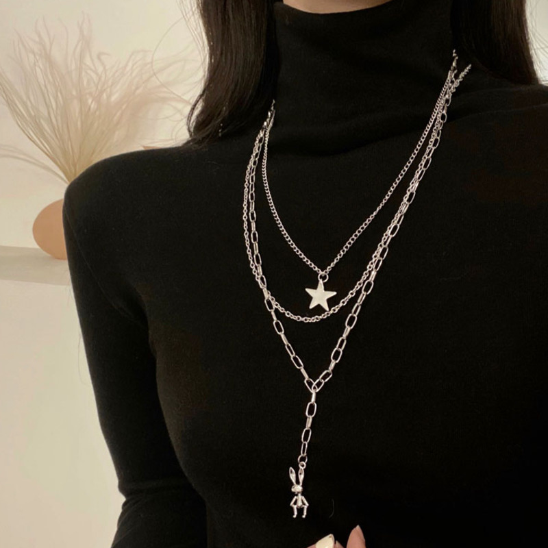 Multilayer Necklace Accessories Chain Korea Hip Hop Rabbit Star Pendant