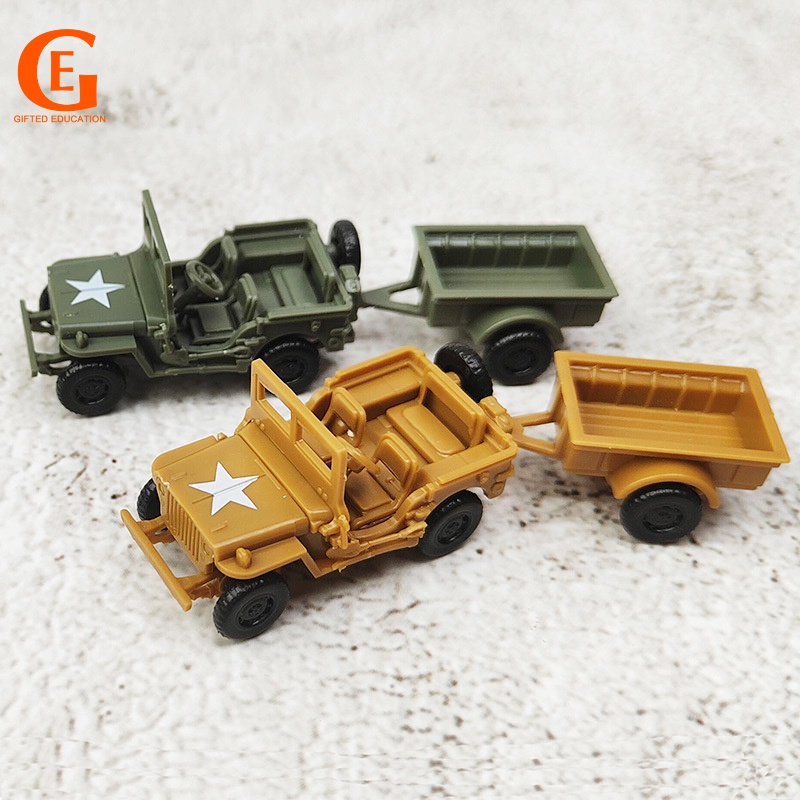 Wwii Willis Jeep Model Off road 4D 1 / 72 Serbaguna Dengan Trailer Sand Table