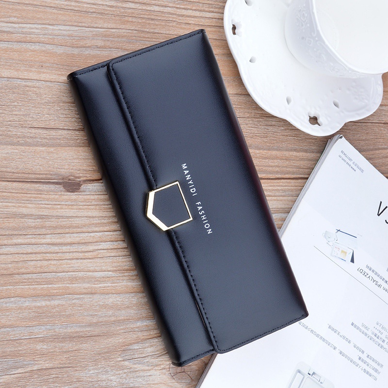 DOMPET LIPAT PANJANG WANITA PESTA KULIT HITAM SLOT KARTU HILLES WA496B5 IMPORT KOREA UANG BESAR PREMIUM CEWEK MURAH REMAJA TIPIS SIMPLE BRANDED BATAM