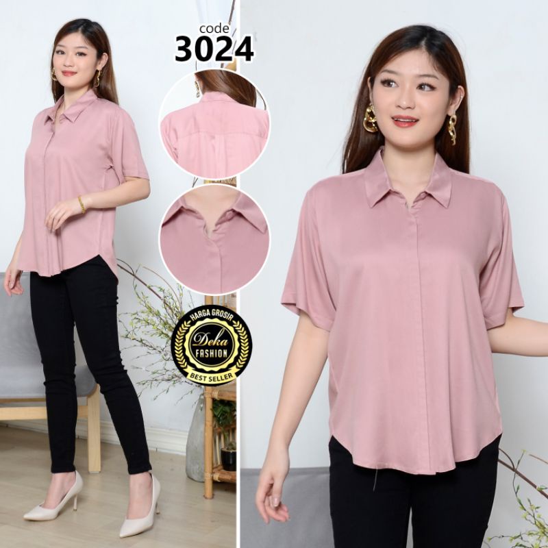 KEMEJA WANITA / KEMEJA TANGAN PENDEK KREP DOUBLE KATUN TWILL 30S - 3024