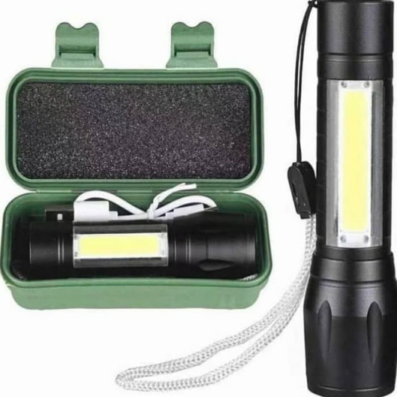 Senter Mini Swat Police Xpe Cob Led Zoom Kedip Strobo Super Terang Lampu Camping Outdoor Micro Usb