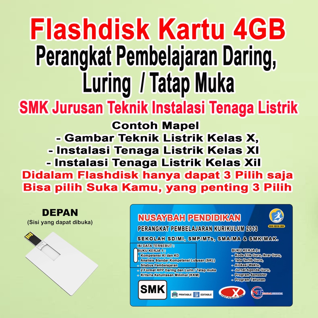 PERANGKAT PEMBELAJARAN DARING DAN LURING/TATAP MUKA, SMK JURUSAN TBSM, TKR, TITL, 2SEMESTER,(KARTU FLASHDISK 4GB)