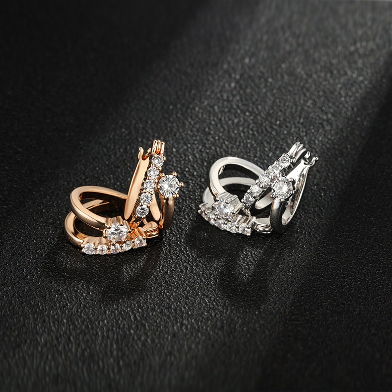 Set Anting Klip Zircon Bahan 925 Silver 18k Gold Untuk Aksesoris