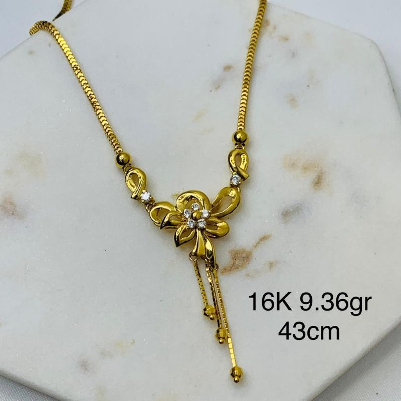Kalung Liontin Emas Asli Kuning Kadar 700 16K Mas Model Rumbai Ukir Mesin Bunga