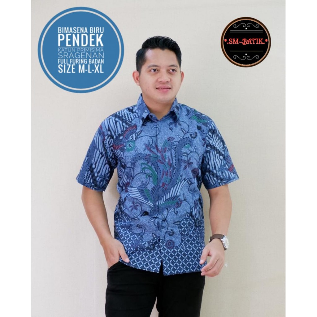 BIMASENA BIRU SM BATIKSOLOAMANAH KEMEJA BAJU BATIK PRIA SOLO LENGAN PENDEK PANJANG LAPIS FURING ATASAN BATIK PREMIUM MODERN KATUN HALUS NARAYA HARYONO PARANG TRUNTUM KEMBANG ABANG AKAR MERAH BANGAU MELON ADIWIJAYA SEKAR KOKO PEKSI JIWO PEKSI MAMBU NEW ORI