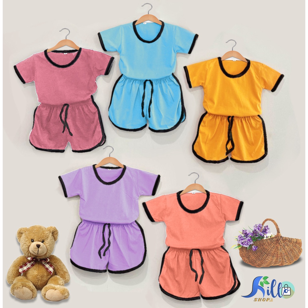 RILLO - Setelan baju playful colour anak / setelan anak polos ringer hitam / setelan unisex